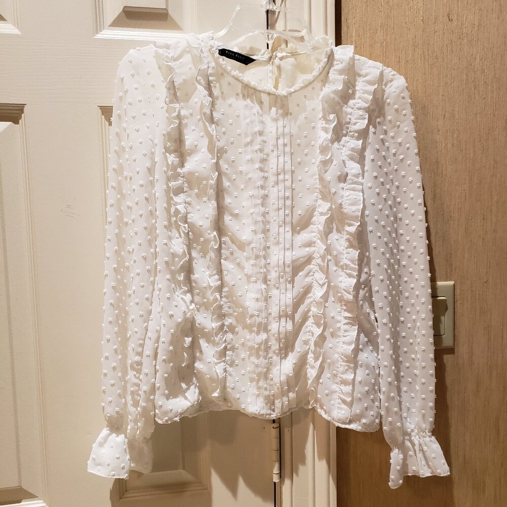 Zara Basic Collection - White Ruffled Blouse - Sz… - image 1